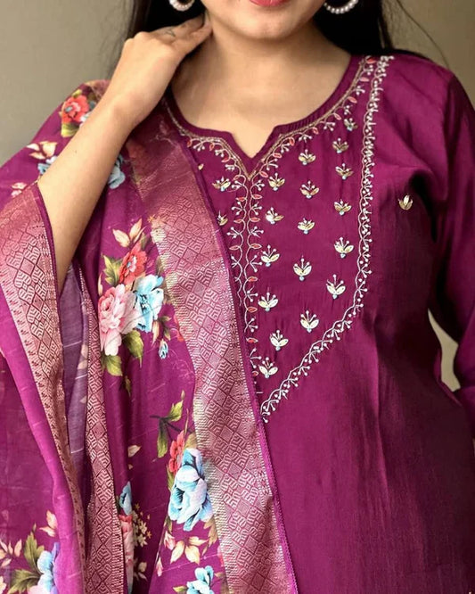 slub Embroidery Duppta Set...