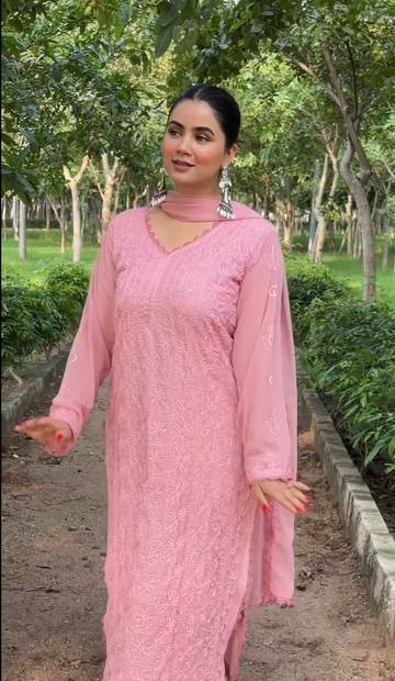 New Trend Chikankari special Ethnic Set (Peach)