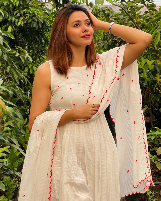 Beautiful Flared Kurta With White color Dupatta