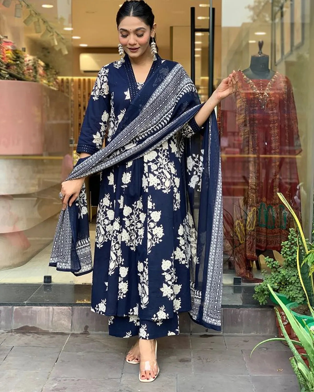 Stylish A-Line Kurti With Bottomwear And Dupatta Set