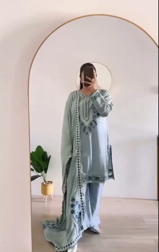 Powder Blue Embroidered Suit Set
