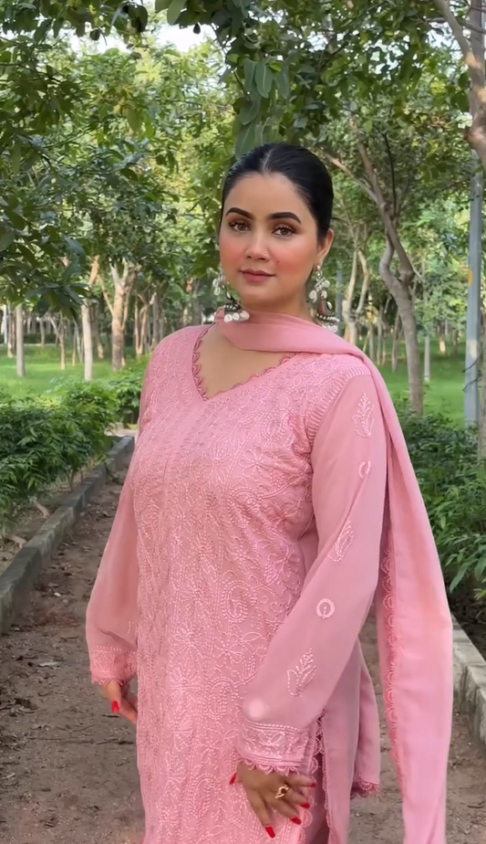 New Trend Chikankari special Ethnic Set (Peach)