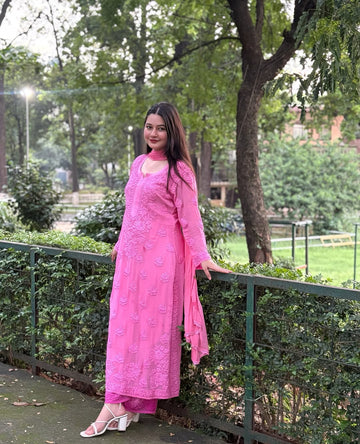 Viscose Georgette Straight Kurta Set With 3D Work