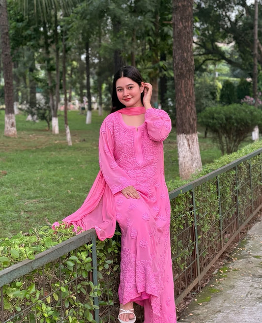 Viscose Georgette Straight Kurta Set With 3D Work