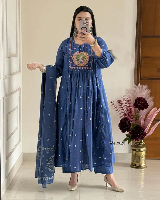 New Anarkali Kurta Set with Cotton Pant & Malmal Dupatta