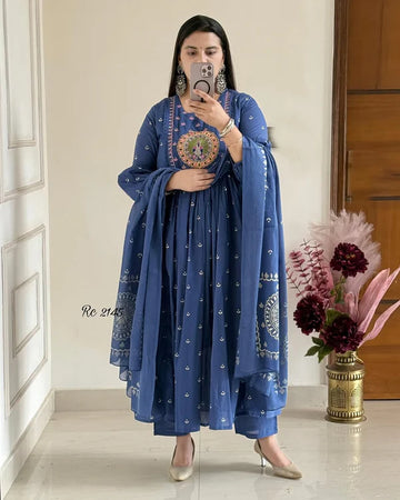 New Anarkali Kurta Set with Cotton Pant & Malmal Dupatta